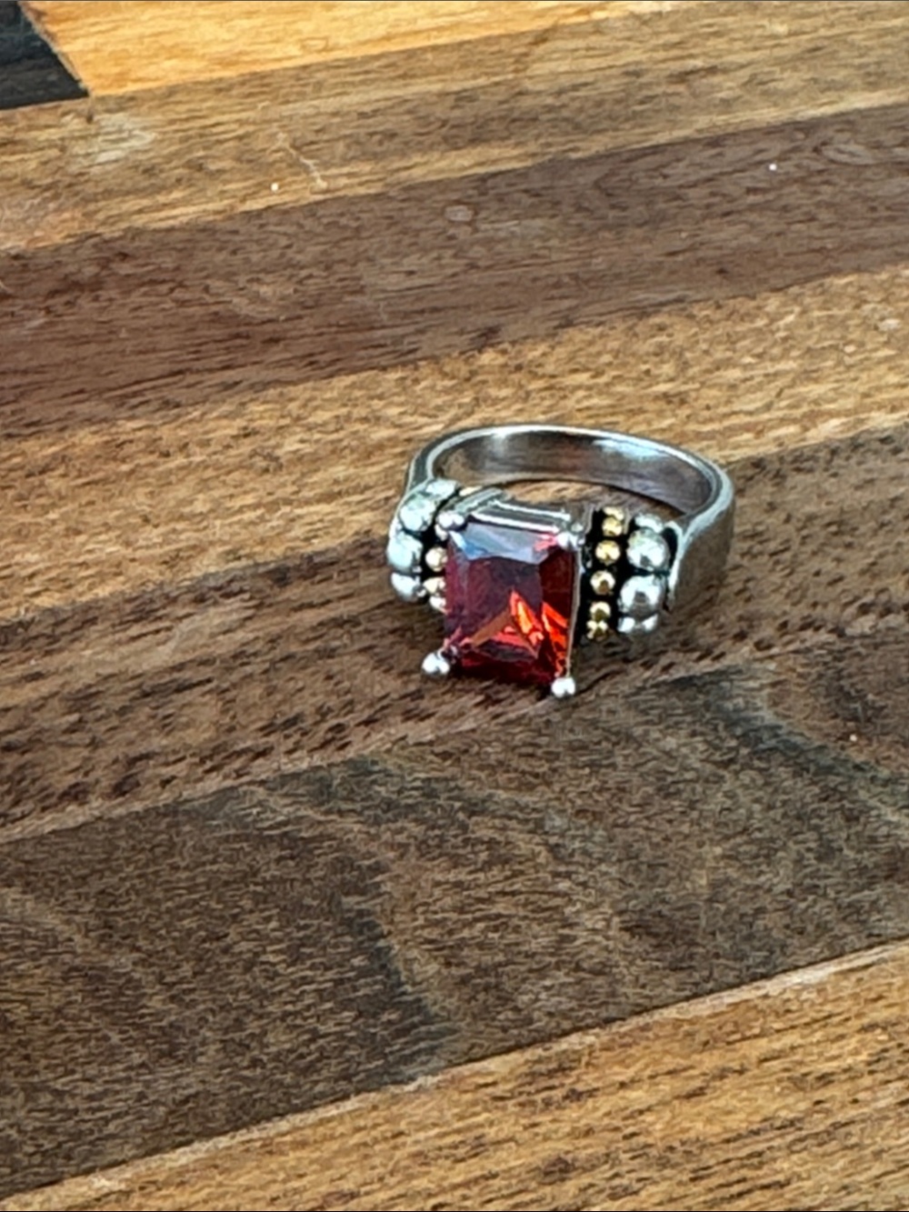 Sterling-Inspired Deep Red Square Stone Statement Ring